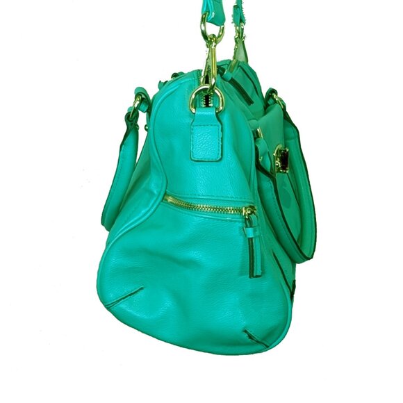 Vintage man-made Teal Merona purse with handles and shoulder strap - Picture 6 of 7